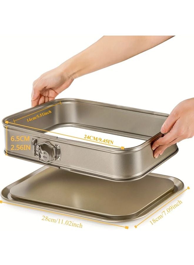 Golden Non Stick Rectangular Cake Pan With Removable Bottom And Quick Release Clasp Lid - Image 4